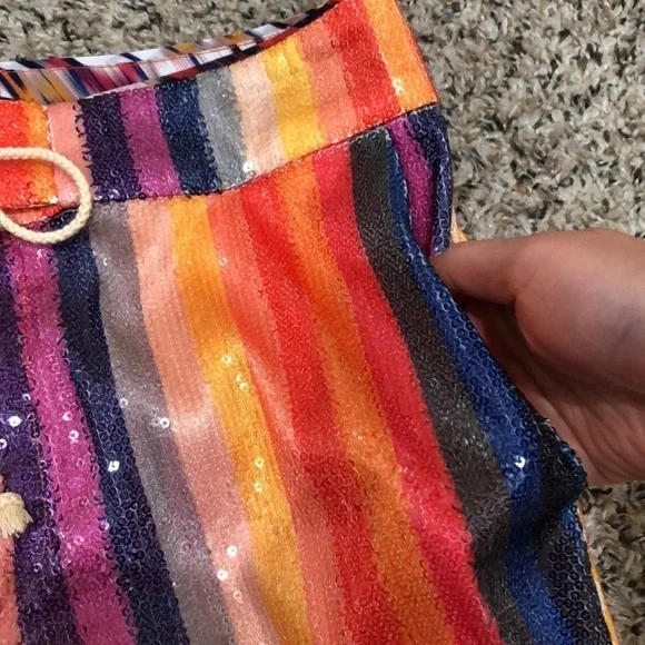 Le Superbe Epic Sequin Rainbow Striped Bermuda Shorts Size 0 - Picture 3 of 10